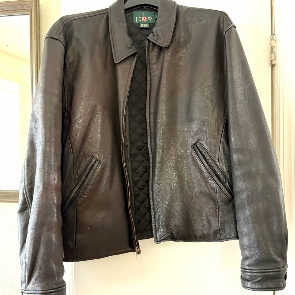 J. Crew Men's Black Leather Bomber Jacket Vintage 90’s